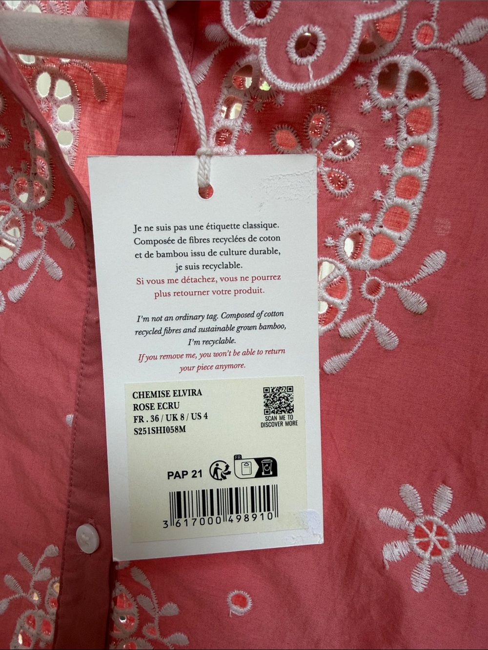 NWT Sézane Rose Ecru Elvira Blouse - Picture 3 of 5